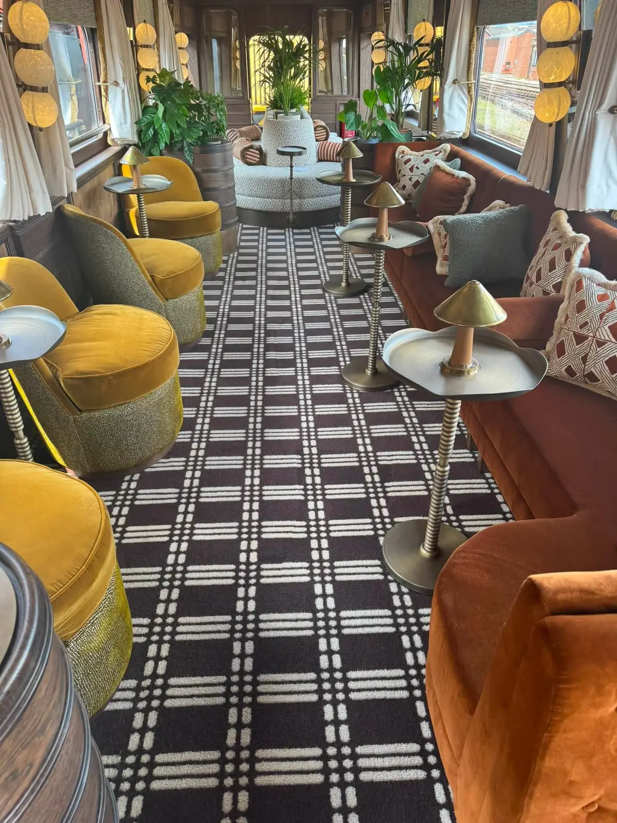 Carpet cleaning in a restored vintage train carriage lounge
